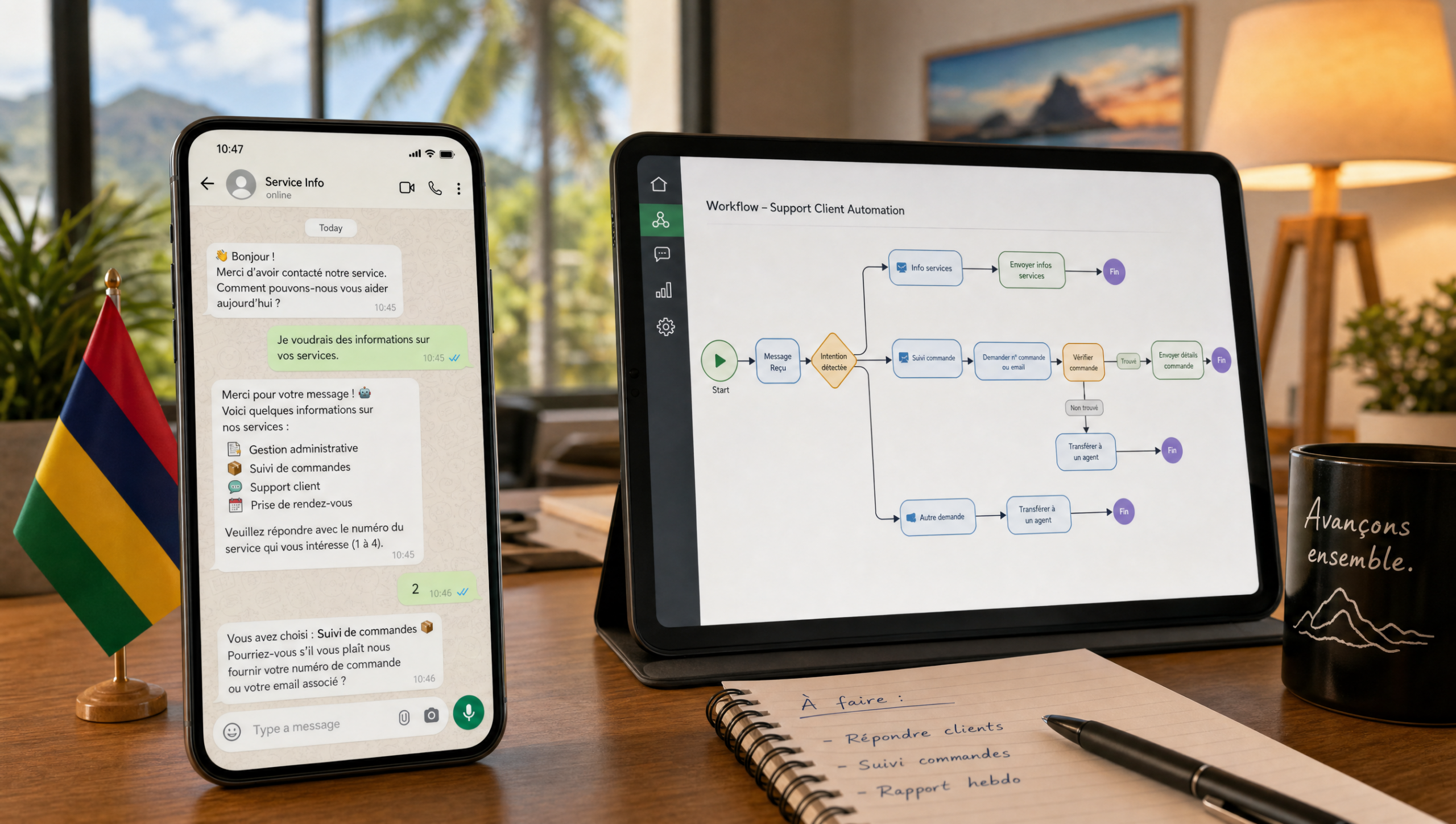 Smartphone showing automated chat responses for business