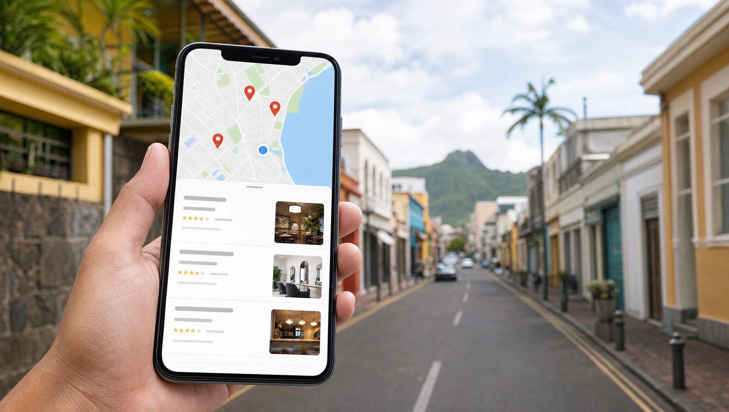 Google Maps local pack on smartphone — local search in Mauritius
